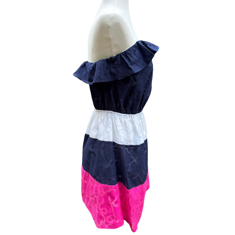 Lilly Pulitzer Libby Strapless Dress M Anchor Print Colorblock Nautical Summer - Picture 6 of 13